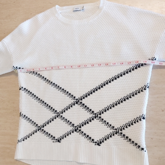 Vince White & Black Striped Cotton Long Sleeve Textured Knit Pull Over Sweater - Picture 10 of 13